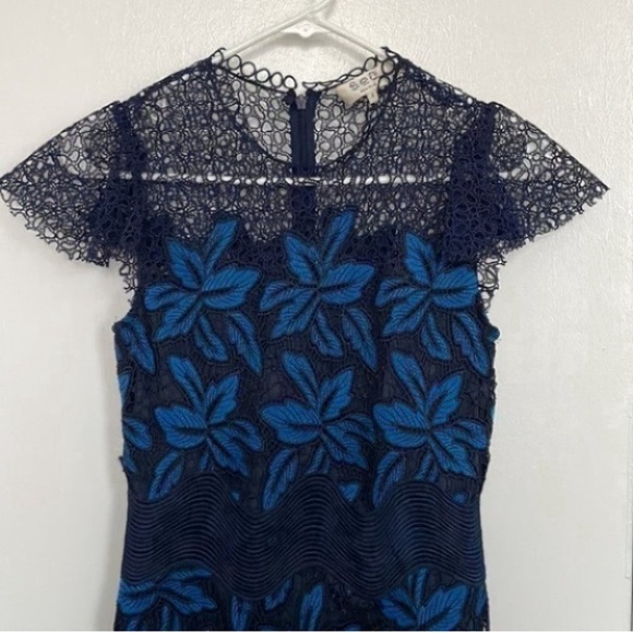 Sea Mosaic Guipure Stitched Lace Embroidered Floral Midi Dress in Blue - Picture 2 of 4